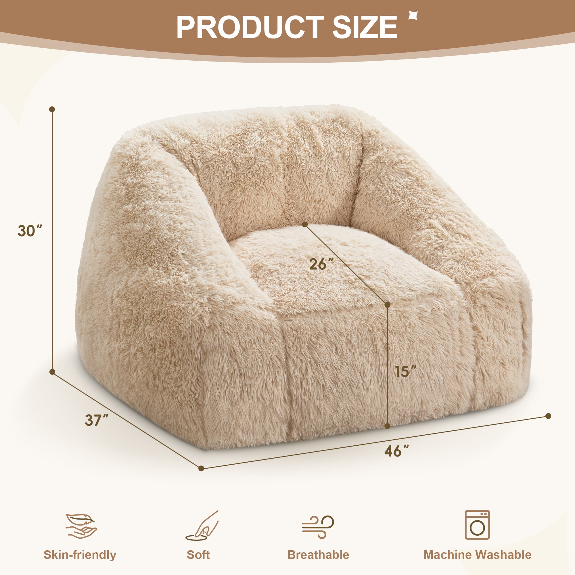 Hobestluk Oversized Bean Bag Chair for Adults with Filler, Large Cozy Reading Chair, Comfortable Lounge Chair for Living Room and Bedroom (White Plush)