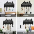 thumbnail image 6 of Wood City Skyscraper Coat Rack Wall Mount 11.8×7.9inch Modern City Building Key Holder for Wall 5 Alloy Hooks Wall Art Decor Black Hook Rack for Office Entryway Living Room Gift, 6 of 9