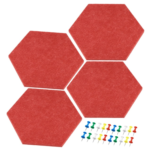 Unique Bargains Tuile de Tableau d'Affichage Murale Hexagonale Autocollante avec Punaise, Rouge 4 Unités