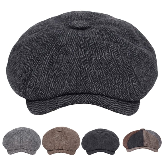 Lispipm Newsboy Cap Cabbie Hat for Men Women Wool Flat Caps Vintage Adjustable Size Classic Driving Daily Hat Black