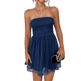 thumbnail image 1 of Women's Summer Cocktail Dress - Tube Ruched Ruffle Mini Dress Navy Blue S, 1 of 10