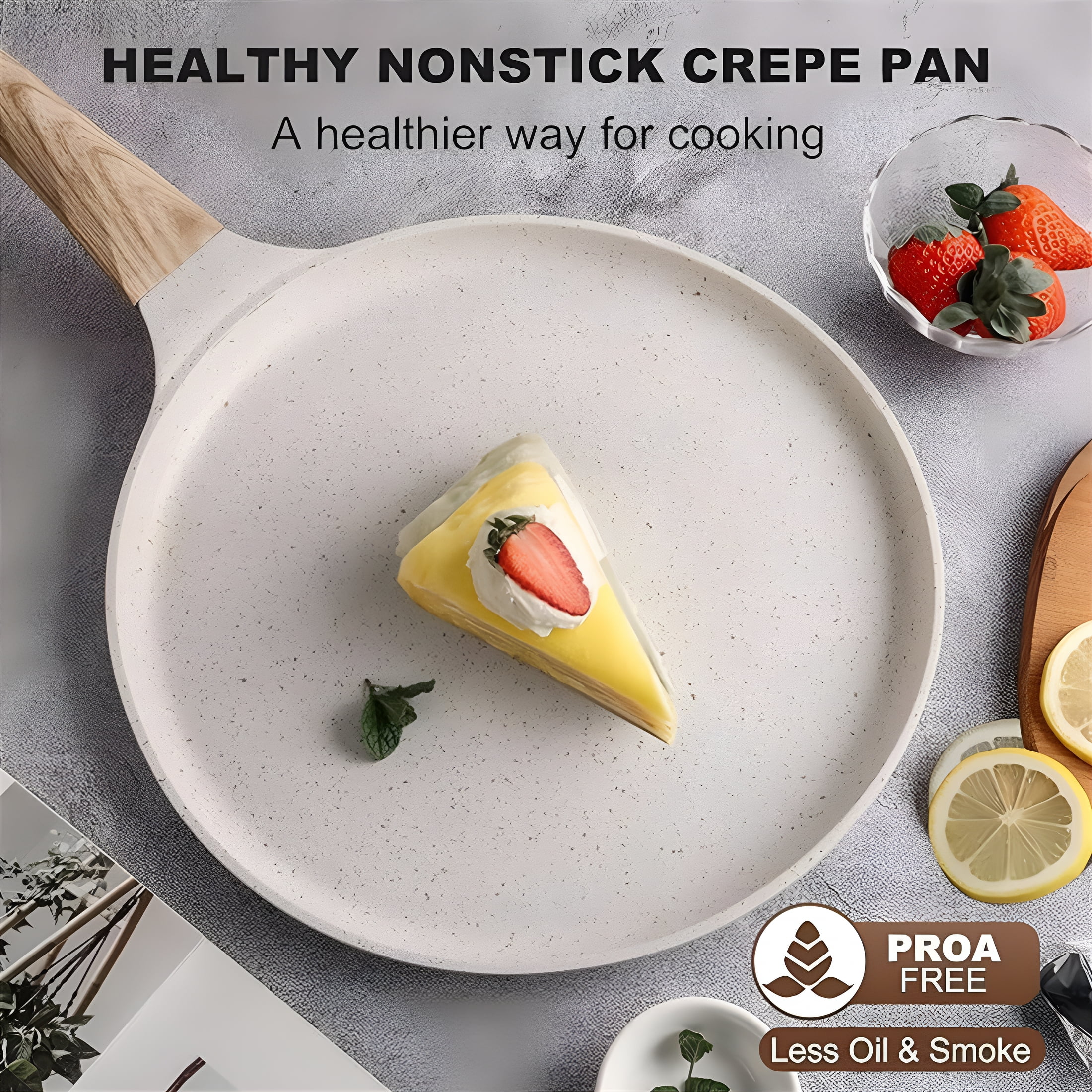 ACDANC Nonstick Crepe Pan with Spreader,Natural Ceramic Coating Pan Pancake Flat Skillet Griddle with Stay-Cool Handle,Induction Compatible (2 Size Options)