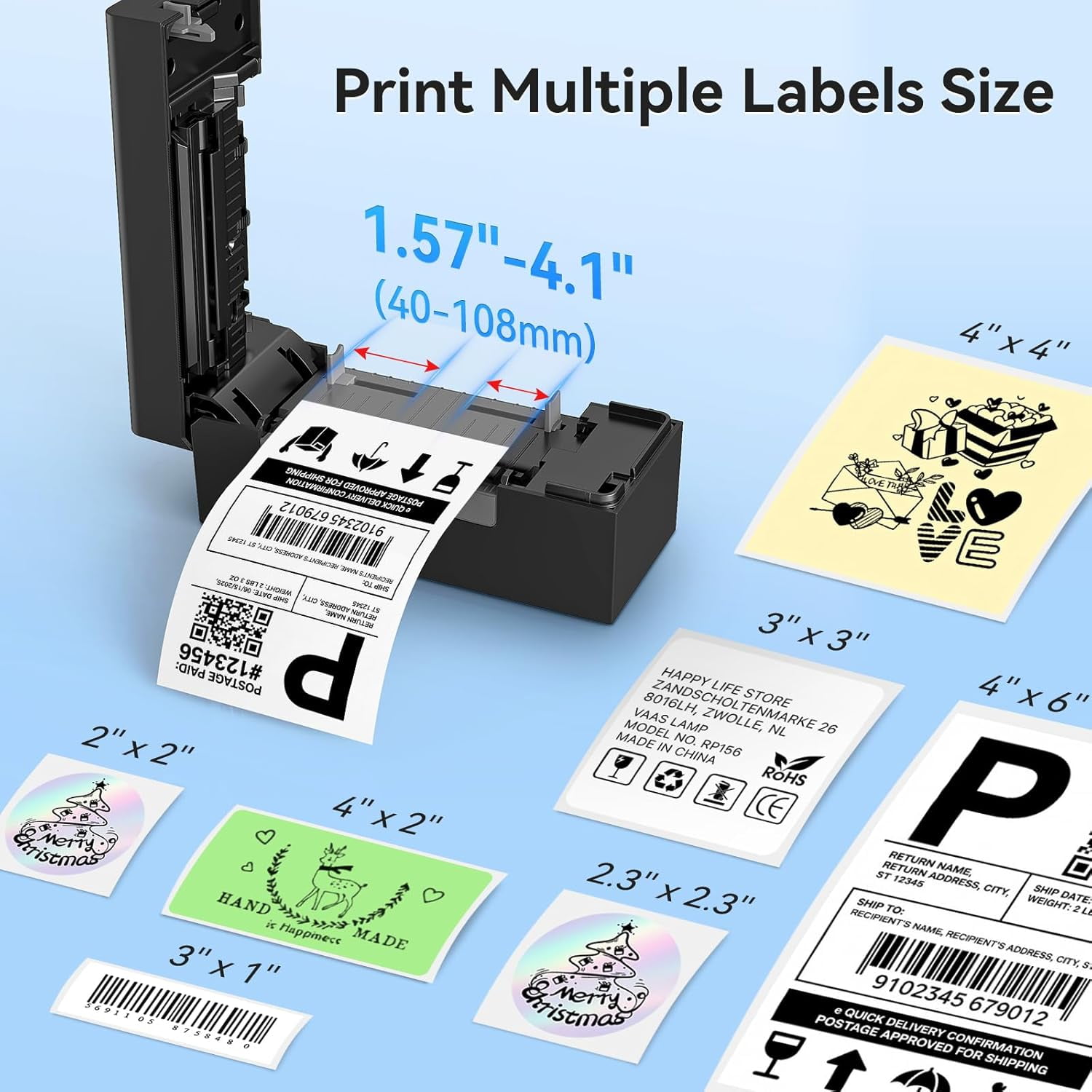 Bluetooth Thermal Label Printer, Wireless 4x6 Shipping Label Printer for Small Business & Shipping Packages, Support iPhone, Android, Windows, macOS, Work for , Shopify, Etsy, USPS