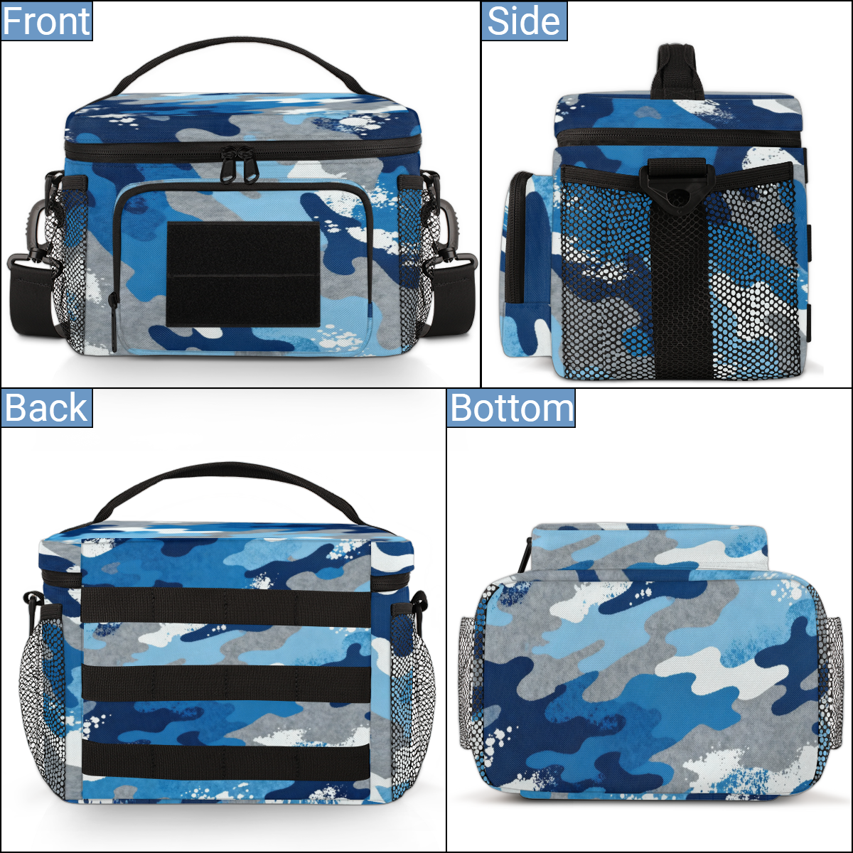 Lunch Box for Adults,Tactical Lunch Bag,Leakproof Insulated Lunch Bag for Adjustable Shoulder Strap,Water Bottle Pouch Cooler Bag for Work Outdoor Picnic Trips 8L(Camouflage Blue)
