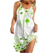 SOOMLON St Patricks Day Dresses for Women Prom Dress Suspenders Sleeveless V-Neck White XXL