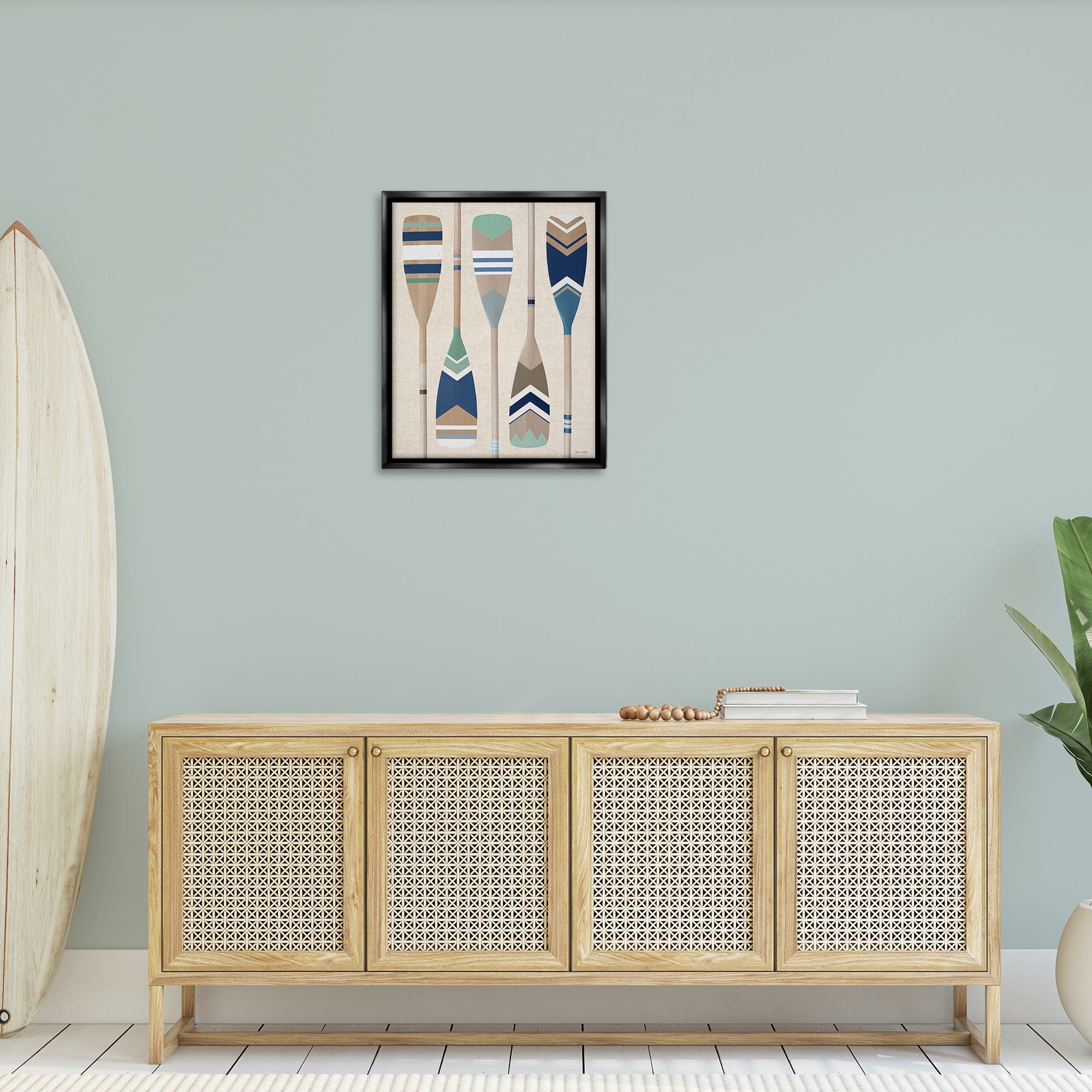 Stupell Industries Striped Boating Oars Nature Painting Black Floater Framed Canvas Art Print Wall Art, 25 x 31
