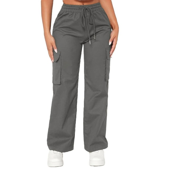 Women's Pants Casual Plain Cargo Dark Grey Petite S (4)