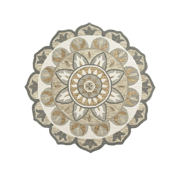 LR Home Dazzle Wool Area Rug Indoor in Gray/Ivory, 5' Round