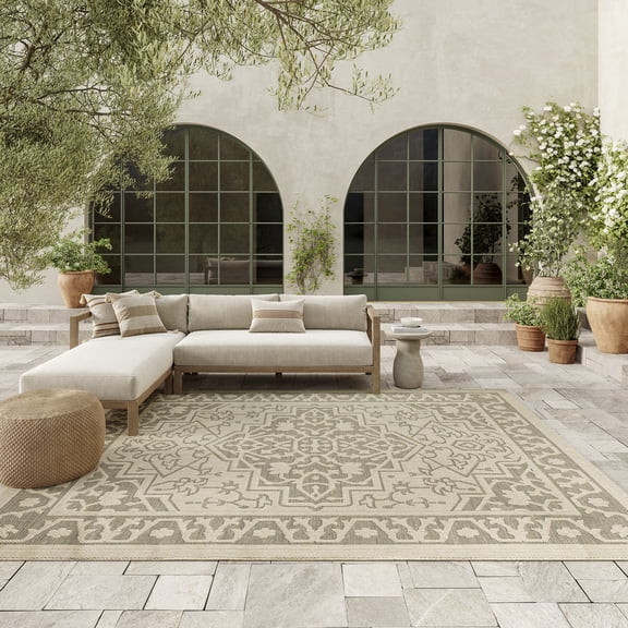 Nourison Tulum 8' x 10' Taupe Olive Outdoor Rug