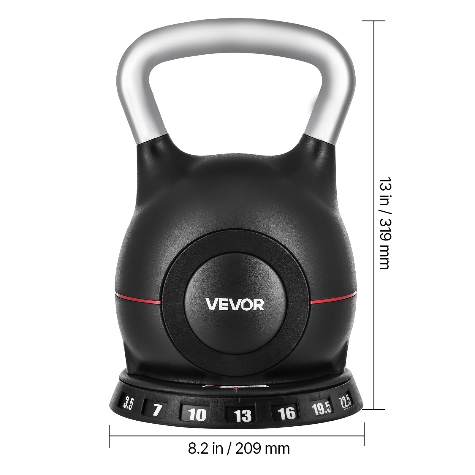VEVOR Kettlebell, Adjustable Kettlebell with 7 Weight Levels (3.5, 7, 10, 13, 16, 19.5, 22.5 lbs), Die-Cast Aluminum and ABS Material, for Grip Strength Training, Full-body Workout & Cross-Training
