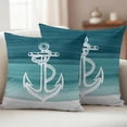 thumbnail image 2 of Nautical Anchor Teal Green Outdoor Pillow Covers 16x16 Set of 2,Waterproof Patio Throw Pillowcase Protectors,Coastal Ocean Ombre Striped Decorative Pillow Shams Cushion Covers for Seat Bed Couch Sofa, 2 of 8