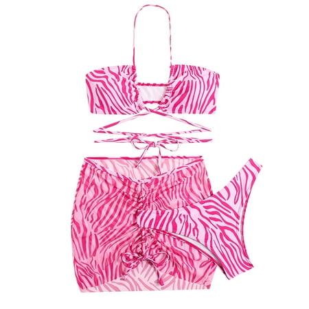 

Padded pool Bodysuit For Women Womens Summer Stripe Printed Drawstring Three Piece Swimsuit Bikini Swimsuit Sports pool