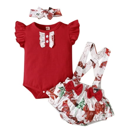 

nsendm Take Clothes Infant Girls Fly Sleeve Christmas Romper Bodysuit Cartoon Prints Sweatpants Outfits for Teens Red 9-12 Months