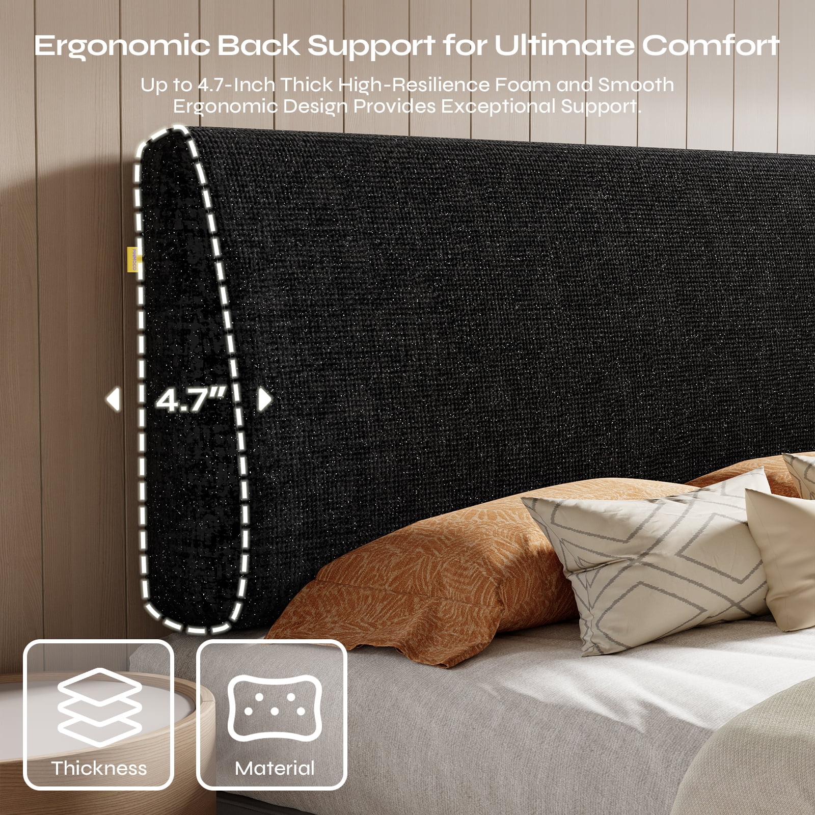 Pinmoco Upholstered Headboard King Bed, Height Adjustable and Ergonomic Foam Head Board, Chenille Starry Black