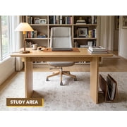 Guyou 55 Natural Oak Desk, Light Wood Finish MDF Study Table, Versatile Vanity & Office Desk with Sculptural Legs, Sturdy Two-Pedestal Design for Work & Study, Natural