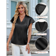 thumbnail image 5 of Womens Silk Dressy Casual Business Blouse Ruffle Sleeve Tops Summer V Neck Pleated Work Shirts, 5 of 7