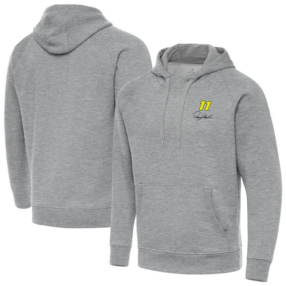 Men's-Antigua Heather Gray Denny Hamlin Victory Tall Pullover Hoodie