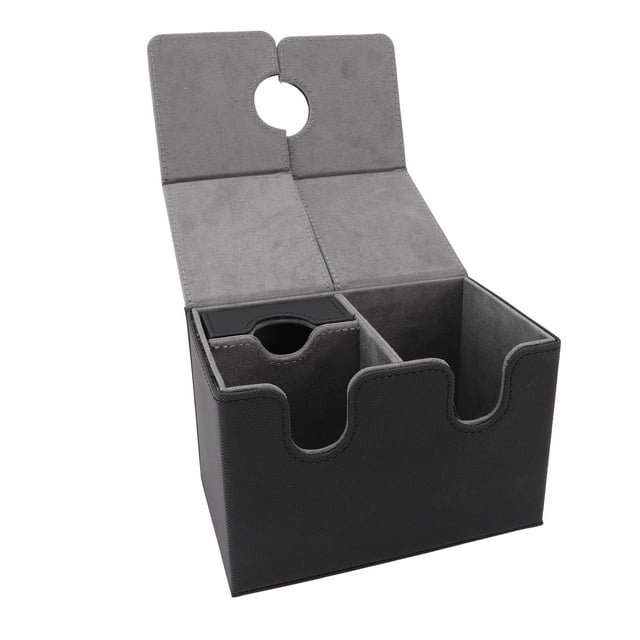 PU Leather Card Storage Organizer, Expansive Card Capacity Water Proof Magnetic Card Deck Box with Tray for Trading CardsBlack Gray 200 Cards