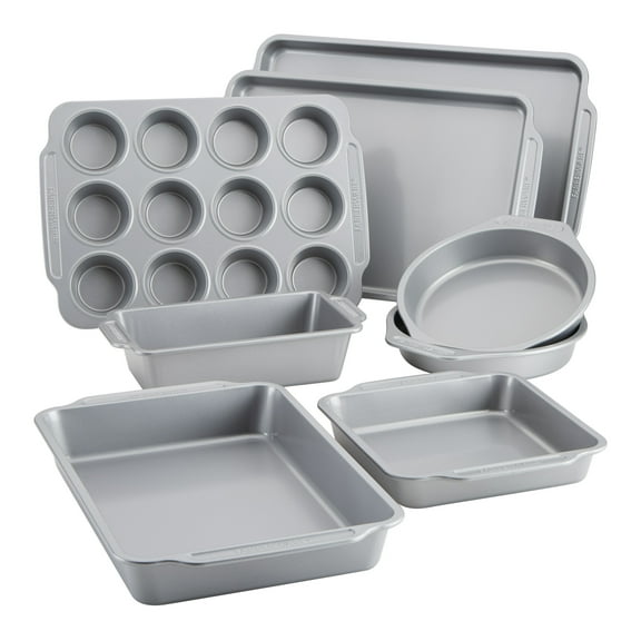 Farberware 8 Pcs Nonstick Bakeware Set, Dishwasher Safe and Oven Safe to 450°F, Gray