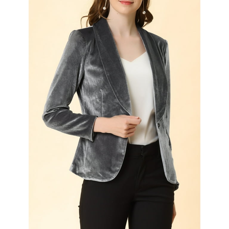 Grey velvet blazer womens clearance