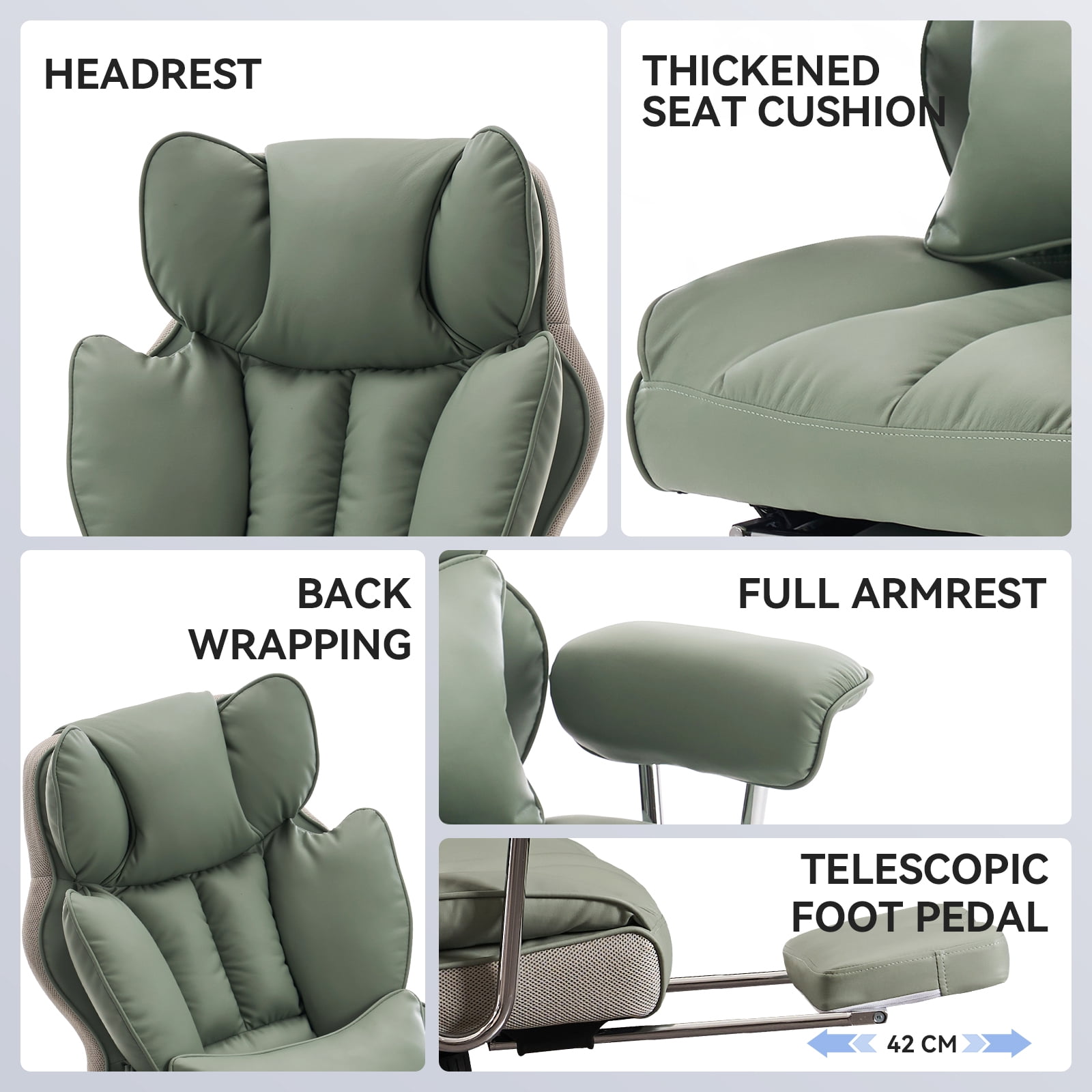 ATMILD 400 lbs Big and Tall Ergonomic PU Leather Office Chair with Footrest, Green