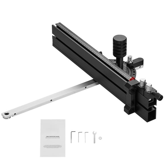 KFFKFF Precision Miter Gauge, Standard 3/4'' x 3/8'' Slot, Aluminum Alloy Table Saw Guide with 18 in Scale, 15 Adjustable Angle Stops, Spring-Loaded Plunger, and Detachable Disc for Woodworking
