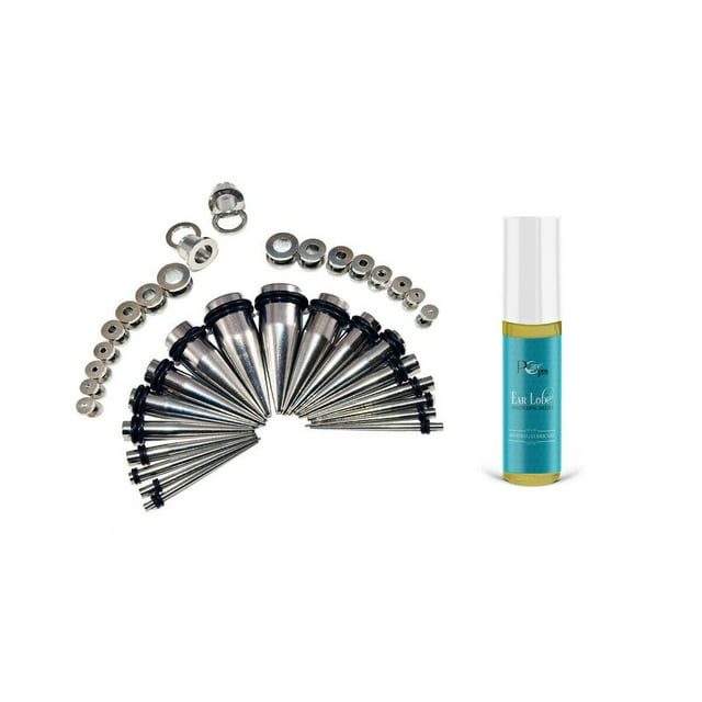 36 Pieces Ear Stretching Kit - Surgical Steel Tapers & Screw Fit Plugs &PCARE