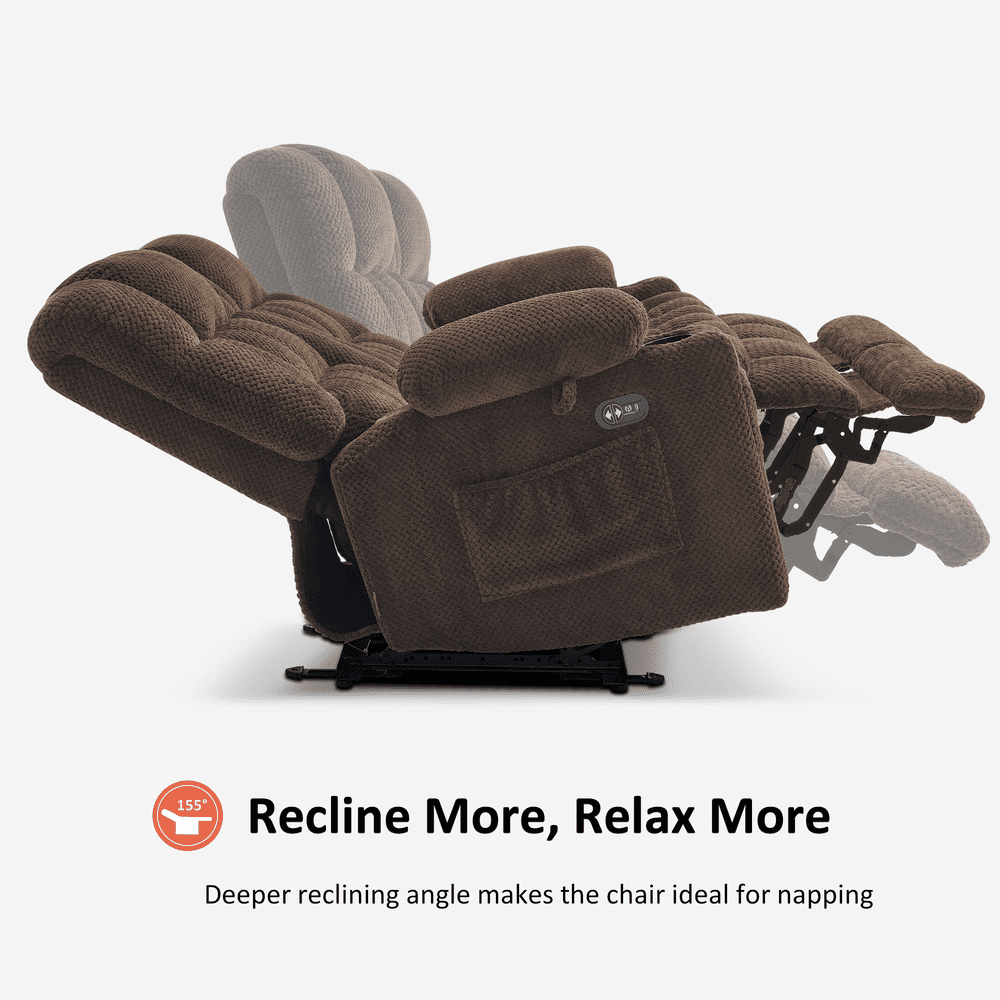 MCombo 57" Power Loveseat Recliner Sofa, Reclining Seating with Heat Vibration for Living Room, Fabric, Brown