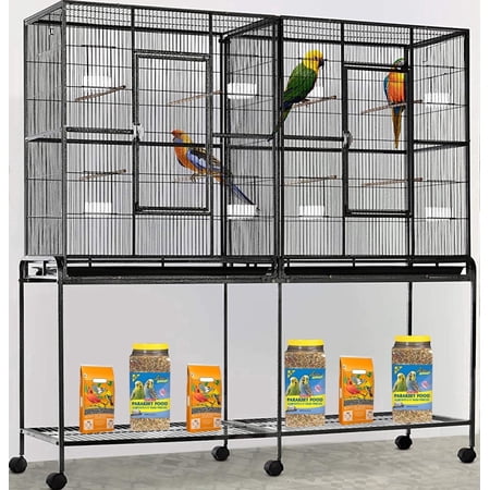Deluxe X-LARGE Double Flight Bird House Breeding Breeder Cage With Center Divider Side Nest Box Doors Removable Rolling Stand Canary Parakeet Cockatiel Lovebird Finches