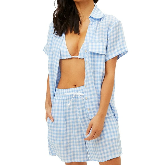 Frankies Bikinis Haut en Lin Lou, Bleu, Bleu, m