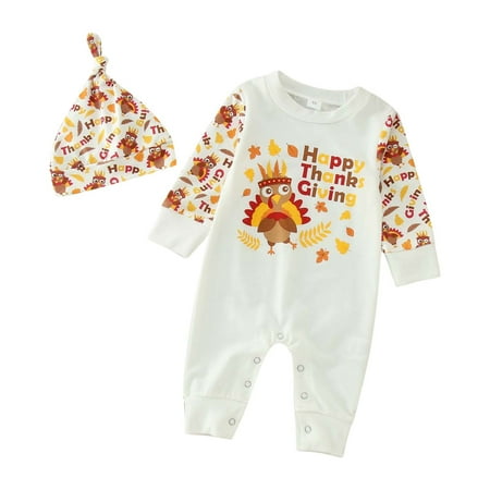 

ZAROYEAX Boys Girls Long Sleeve Thanksgiving Day Cartoon Prints Romper Jumpsuit Clothes