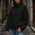 thumbnail image 4 of Hzzrkos Women Casual Loose Solid Color Long Sleeve Mock Neck Zip Up Fleece Jacket Raglan Sleeve Zipper Pocket Warm Outerwear Coat Winter Sweatshirt Jacket Black XXL, 4 of 8