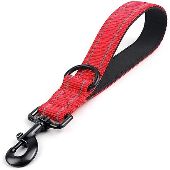 Eryueer Strong Short Dog Leash 1FT, 1.2 Inch Wide, Heavy Duty, Padded Handle for Traffic Control, Reflective Leash for Medium and Large Dogs Walking Training, Red
