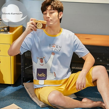 

QWZNDZGR Summer Knitted Cotton Short Sleeved Men s Pajamas Sets Male Pajama Set Letter Pajama For Men Sleepwear Suit Homewear Size xXXXL