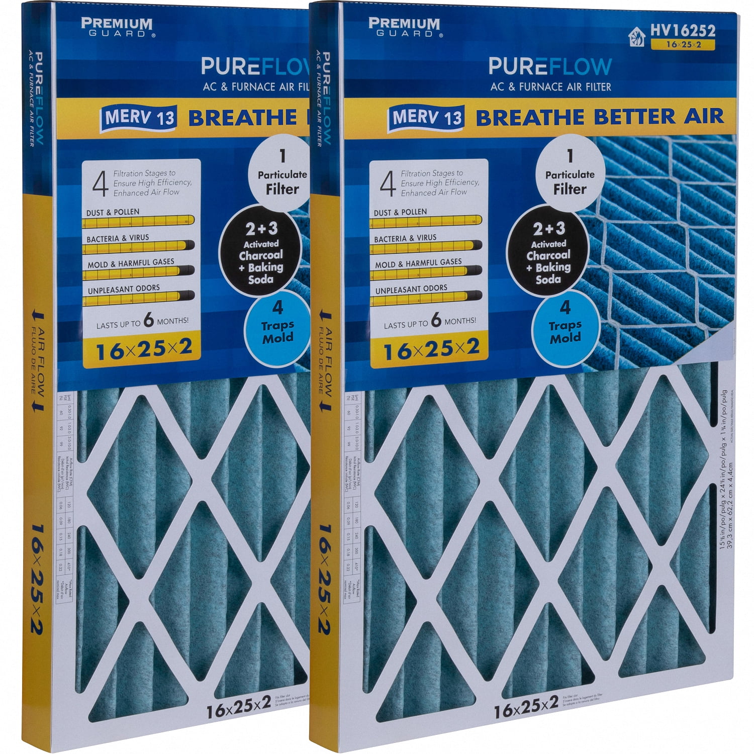 PureFlow, Home Furnace Air Filter 16x25x2, with 4 Layers of Advanced Filtration Technology, MERV