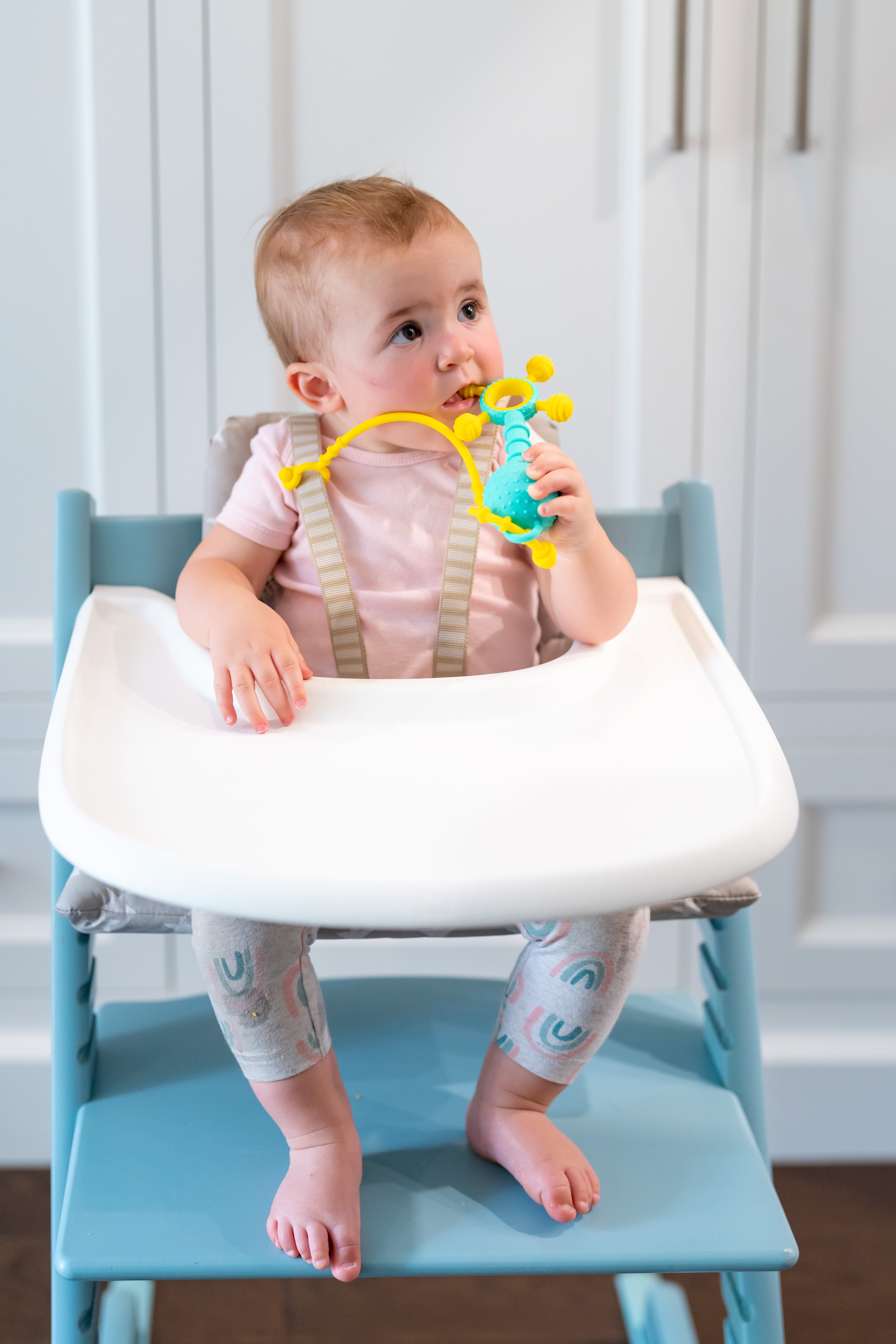 Mobi Liinklz Silicone Teether Soft Baby Toy Pacifier Straps for High Chair, Stroller, Car Seat and Carrier, 3-Pack, Cool