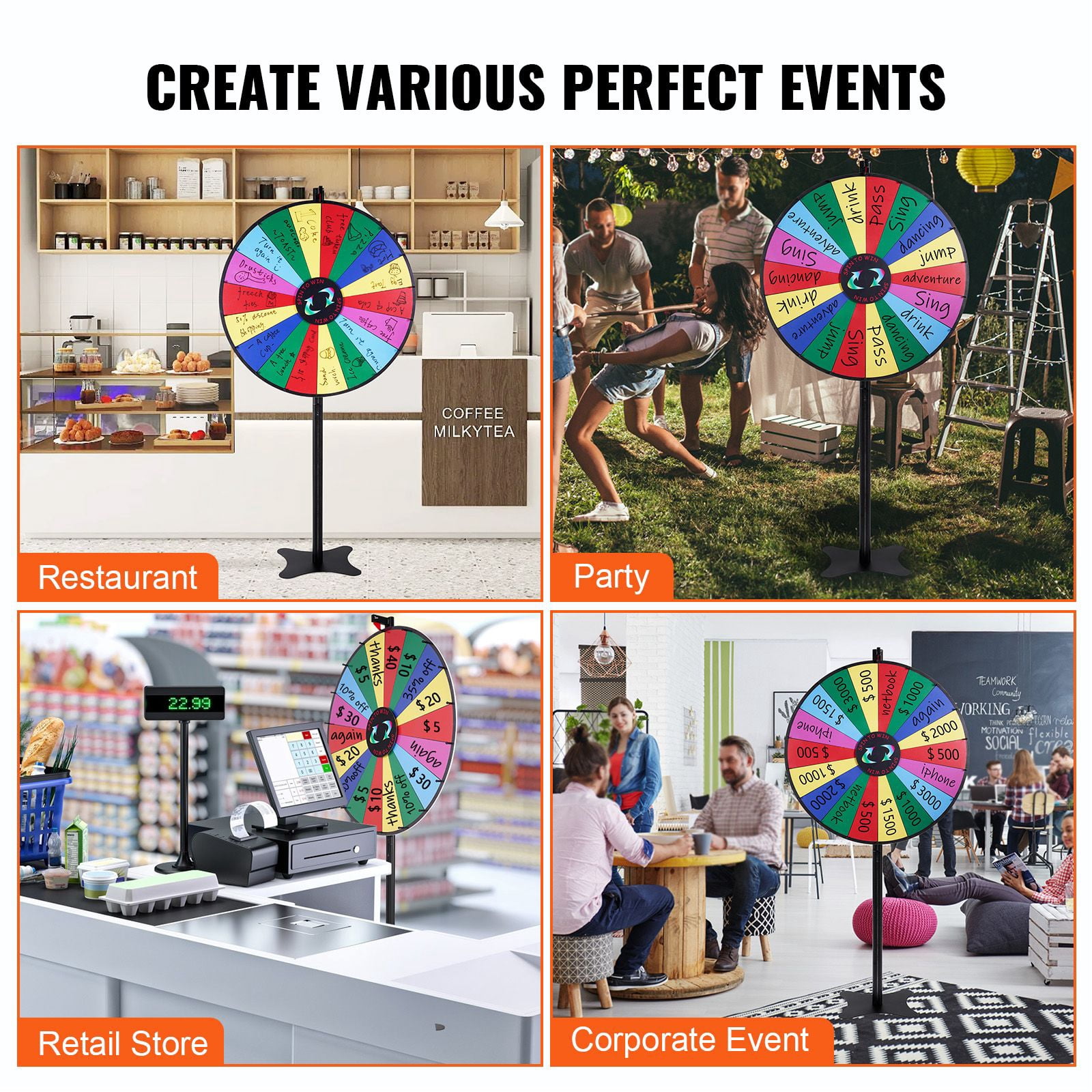 36 inch Prize Wheel 18 Slots with Dry Erase & 2 Markers, Tabletop or Floor Standing for Party Trade Show