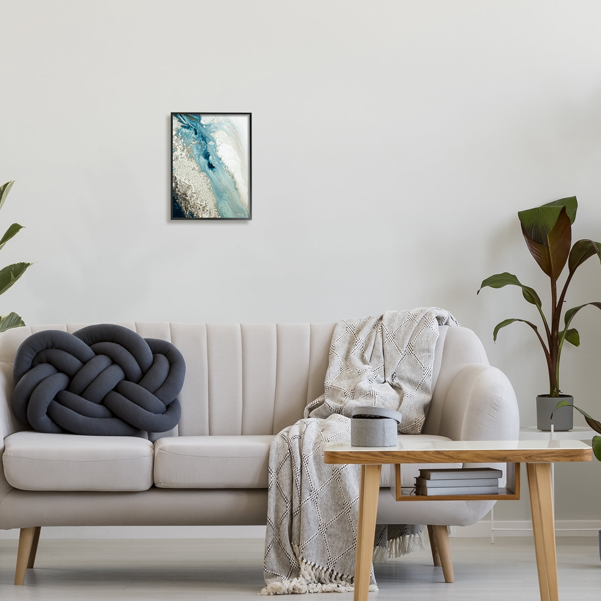 Stupell Industries Glam Blue Geode Abstract Painting Black Framed Art Print Wall Art, 11 x 14