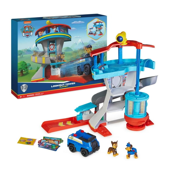 PAW Patrol, Lookout Tower Playset avec lance-véhicule, 2 figurines articulées Chase, voiture de police et accessoires, jouets pour enfants à partir de 3 ans PAW Patrol Coffret de jeu