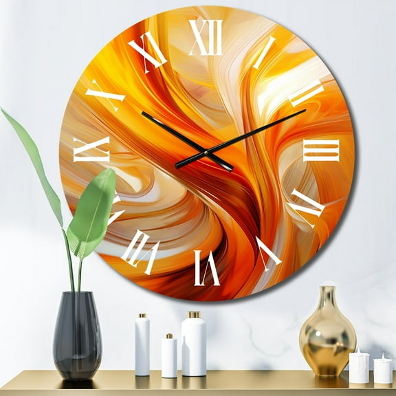 Designart "Warm Fractal Design in Orange VII" Fractals Oversized Wall Clock