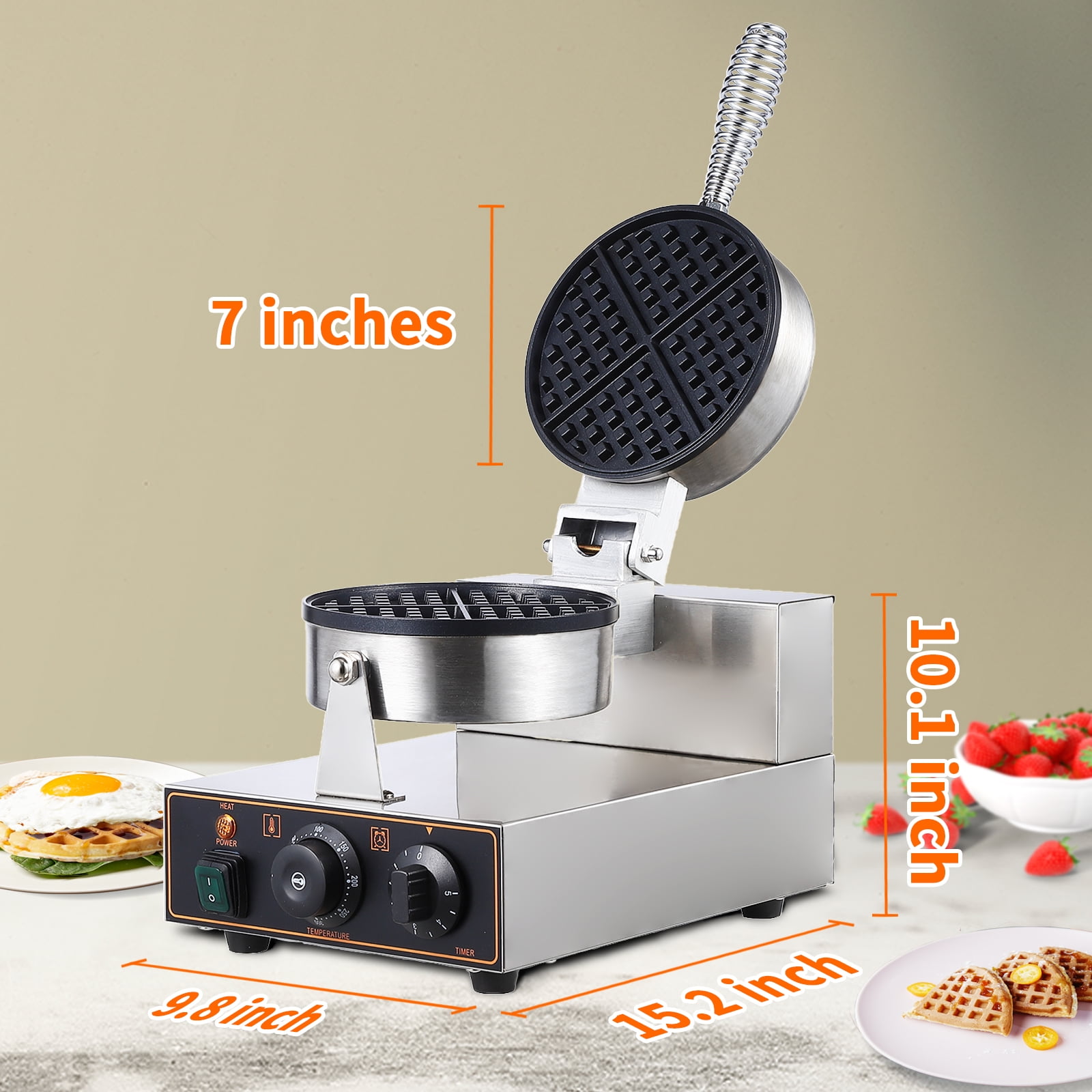 Zzistar Stainless Steel Waffle Maker ,180° Rotating Electric Waffle Making Machine | 50-250℃ Non-Stick Flip Time Control Temperature Adjustable, 110V 1200W