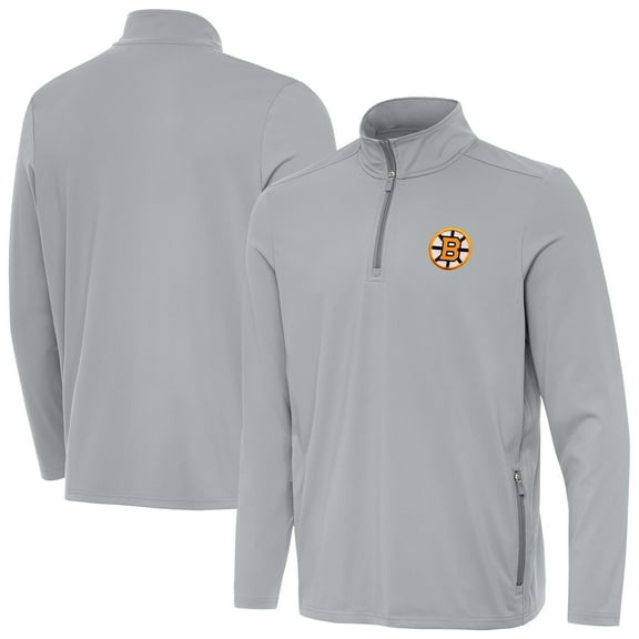 Men's Antigua Gray Boston Bruins Perilous Quarter-Zip Sweatshirt