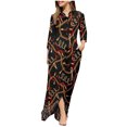 thumbnail image 4 of QLEICOM Women's Casual Turn-down Collar Shirt Dresses Long Sleeve Button Down Long Dress Bohemian Floral Mid Waist Dress with Pockets Summer Beachwear Temperament Maxi Dress Leopard XL, 4 of 5