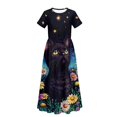 thumbnail image 5 of Uourmeti Girls Elegant Maxi Dress, Black Cat Flower Printed Short Sleeves Dress with Pockets Summer Long Holiday Dresses, Size 7-8 Years, 5 of 7