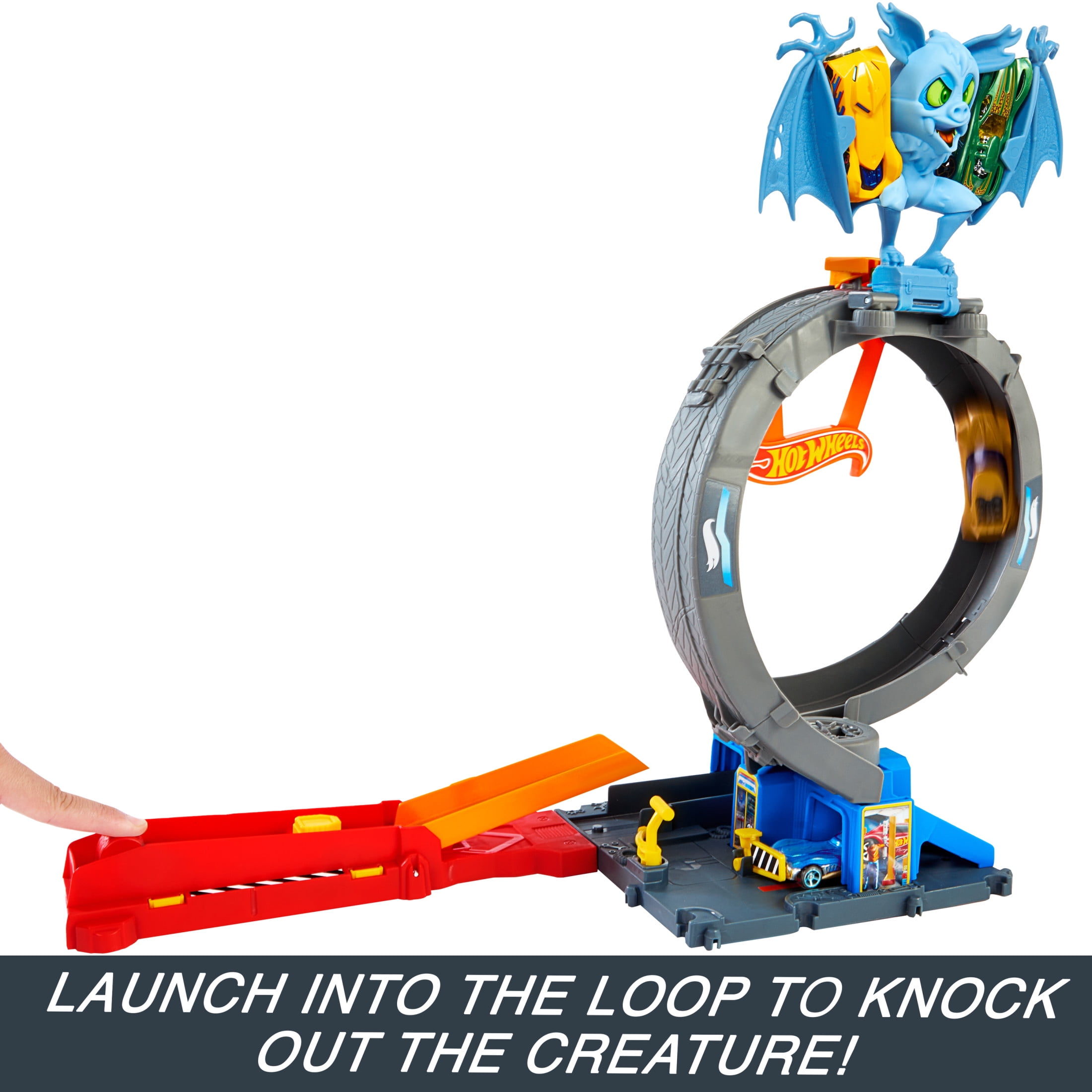 Hot Wheels City Bat Loop Attack Playset with 1:64 Scale Toy Car Inspired by Netflix’s “Let’s Race”