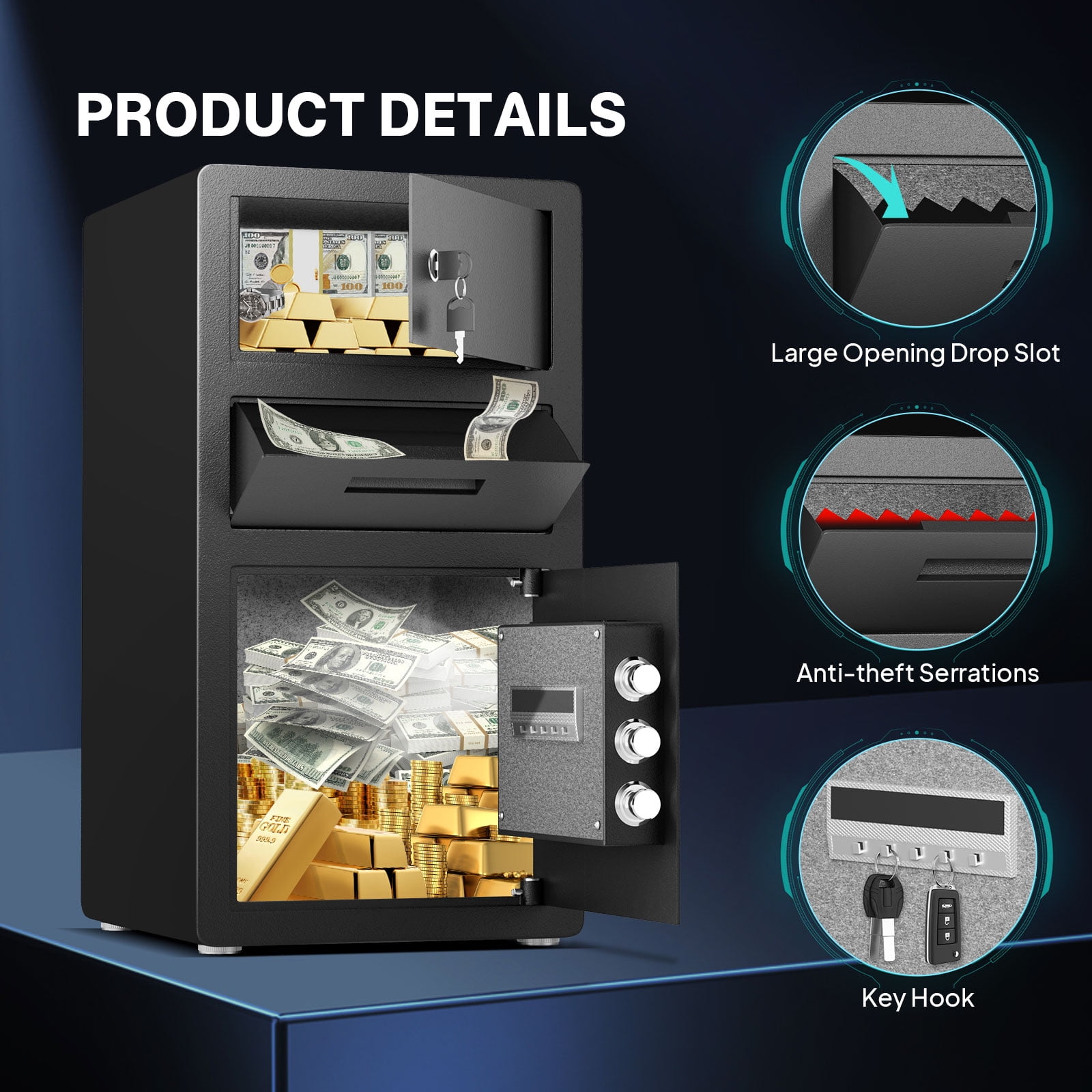 26.8' Tall  Home Safe Box with Deposit Slot and  Lock cabinet, Digital Large Safe with LED Keypad and Dual Alarm System