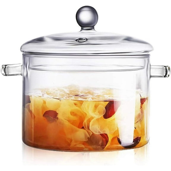 ERINGOGO Oven glass saucepan with lid, 1350ml cooking pot clear pot with handles, stovetop soup pot borosilicate glass cookware, dishwasher safe Pots