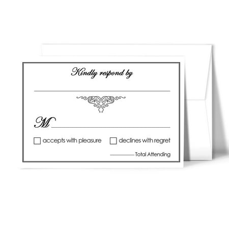 RSVP Wedding Return Cards - Size 4" x 6" With A6 Envelopes - 50 Per Pack