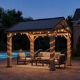 thumbnail image 2 of Sunmthink 10' x 10' Wood Frame Gazebo, Hardtop Gazebo with Galvanized Steel, Permanent Wooden Pavilion for Patio Backyard Lawn Garden, 2 of 10