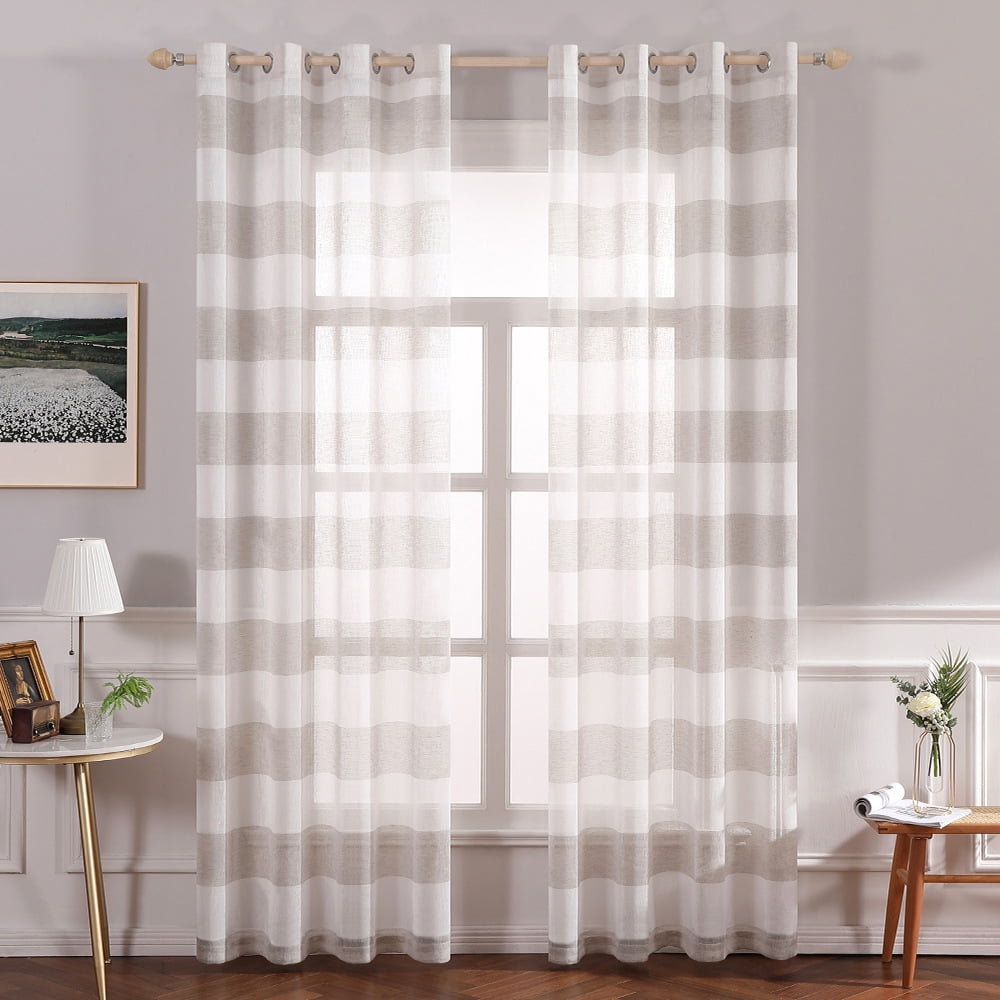 Colorful Striped Curtains Semi-Shade Cloth Sheer Tulle Voile Drape Screen 1 pair 